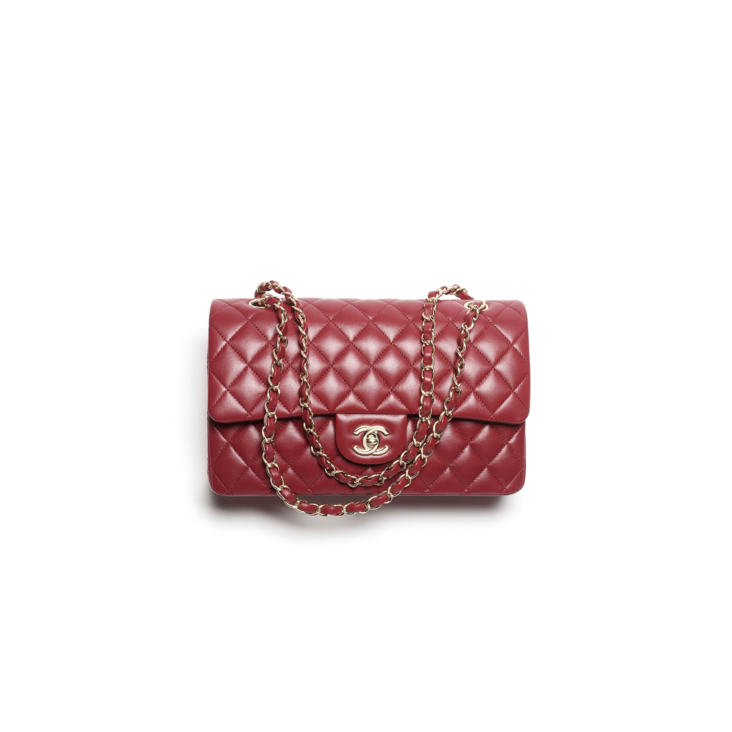 Ch*el classic 11.12 handbag lambskin & gold-tone metal burgundy a01112 (25.5*15.5*6.5cm)
